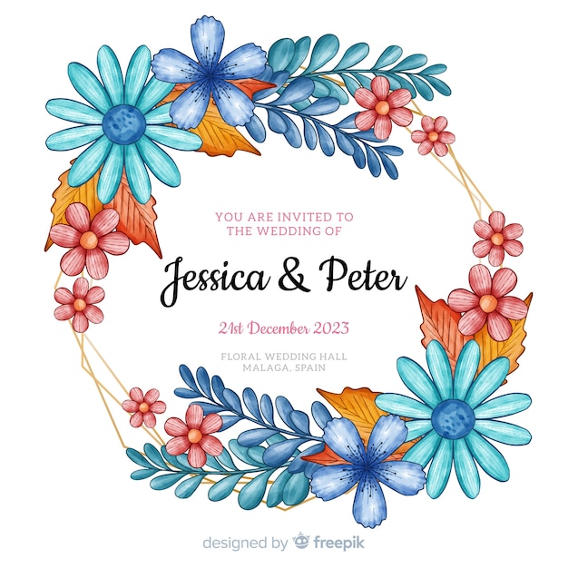 Watercolor floral frame wedding invitation