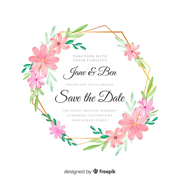 Watercolor floral frame wedding invitation