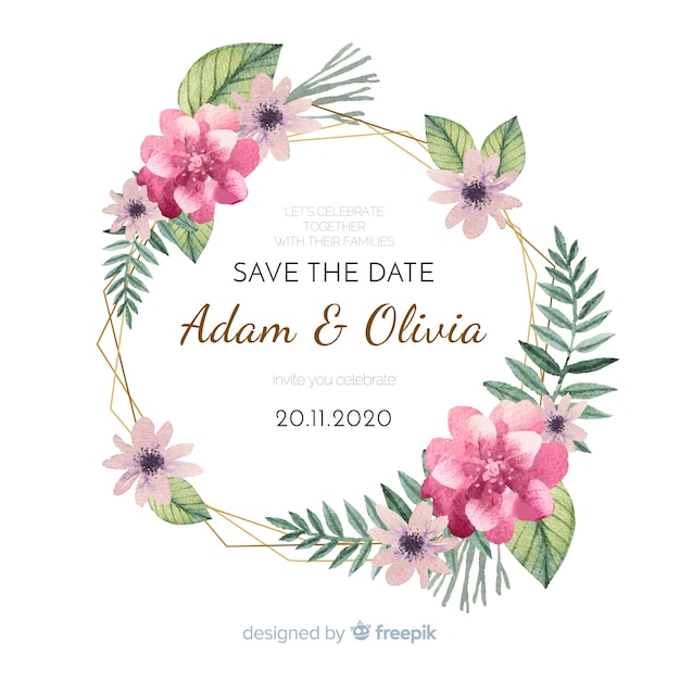 Watercolor floral frame wedding invitation