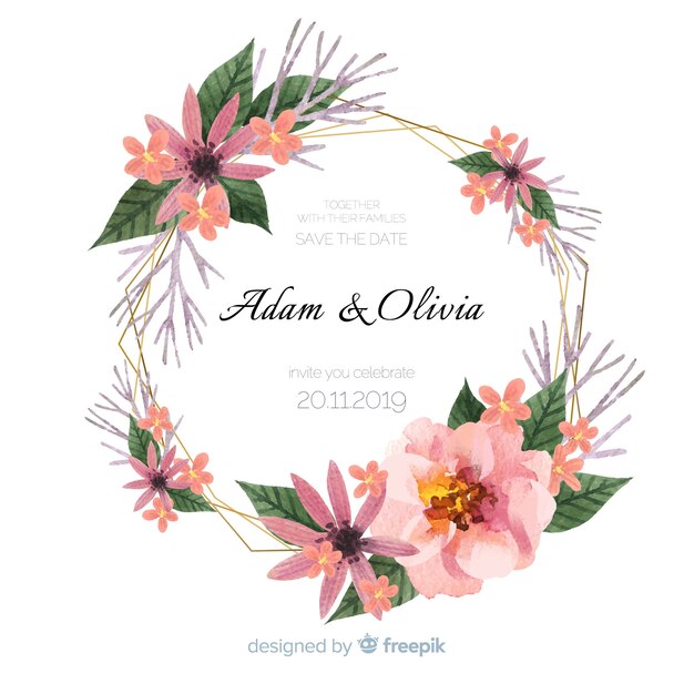 Watercolor floral frame wedding invitation