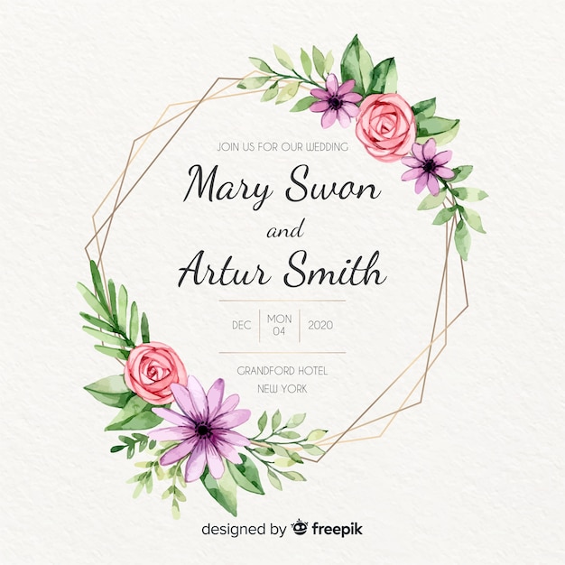 Watercolor floral frame wedding invitation