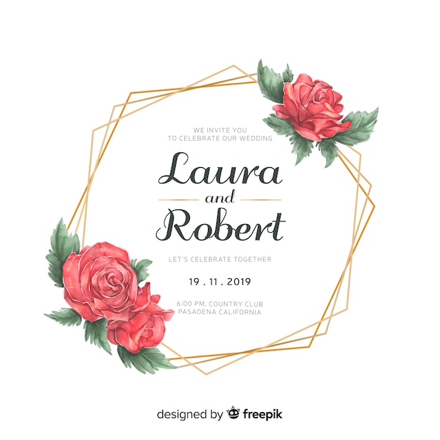 Free vector watercolor floral frame wedding invitation