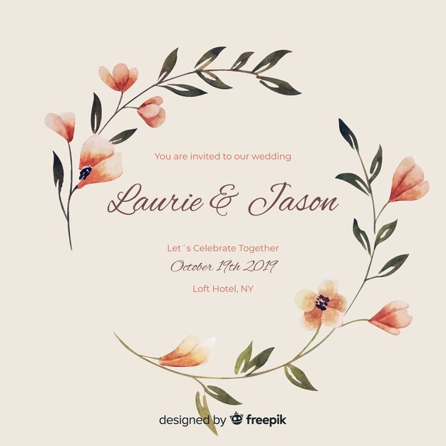 Watercolor floral frame wedding invitation