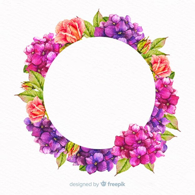 Watercolor floral frame with blank banner