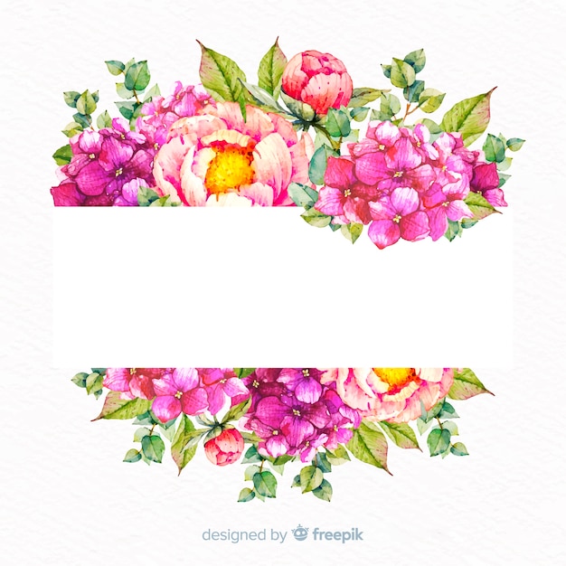 Watercolor floral frame with blank banner