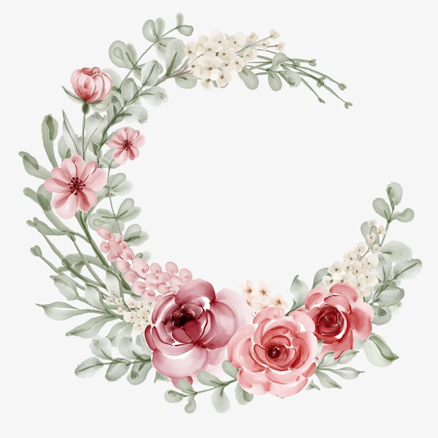 Watercolor floral frame with circular border