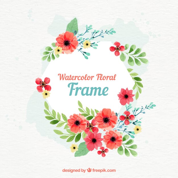 Watercolor floral frame with circular design