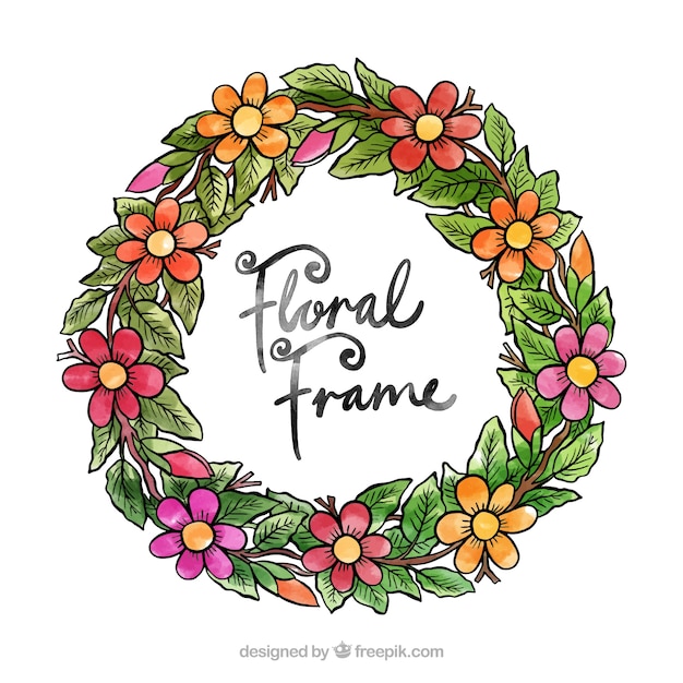 Watercolor floral frame with circular design