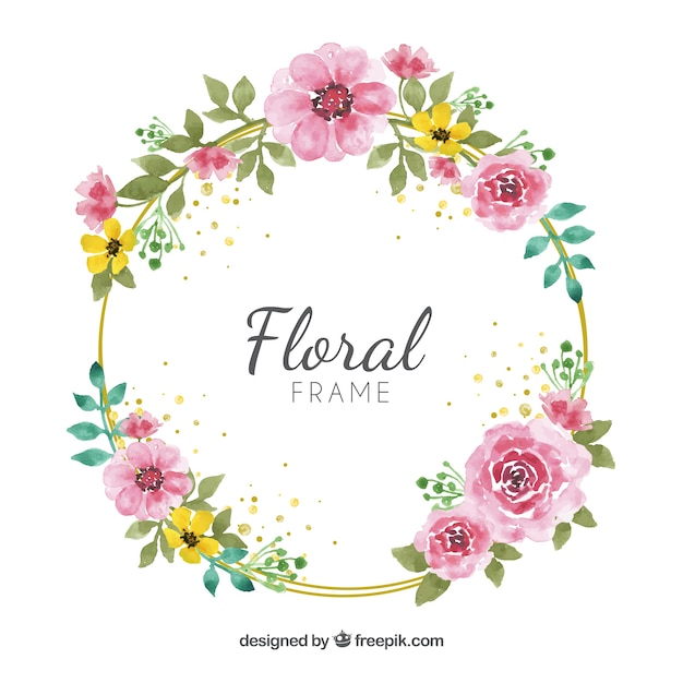 Watercolor floral frame with circular design