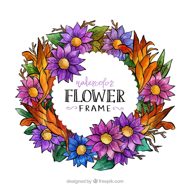 Free vector watercolor floral frame with circular design