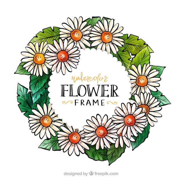 Free vector watercolor floral frame with circular design