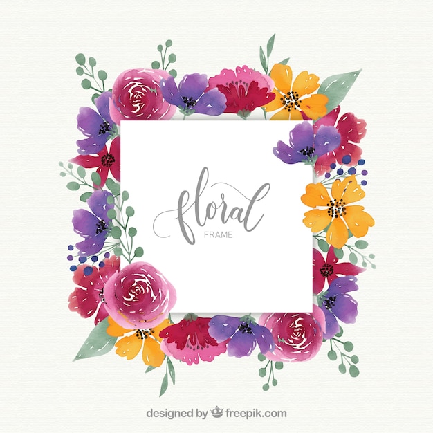 Watercolor floral frame with elegant style