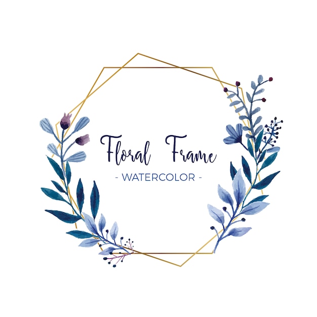 Free vector watercolor floral frame with gold frame