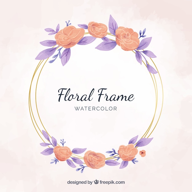 Free vector watercolor floral frame with golden lines