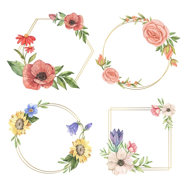 Free vector watercolor floral frames collection