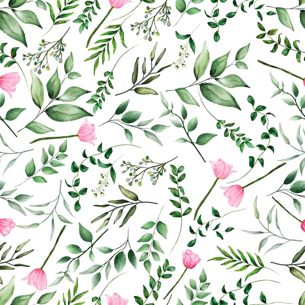 Free vector watercolor floral hand drawing seamless pattern