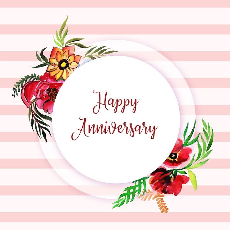 Free Vector watercolor floral happy anniversary frame background