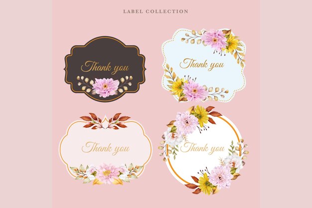 watercolor floral label in vintage style