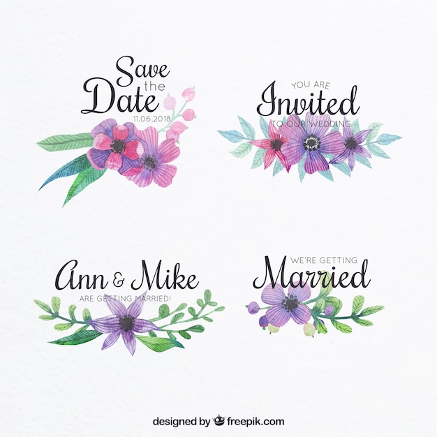 Free vector watercolor floral labels for marriages