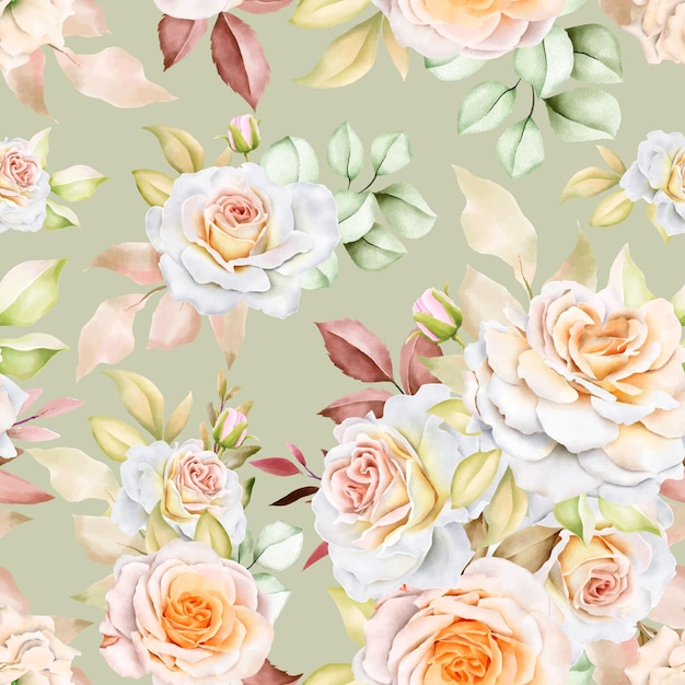 watercolor floral and leaves seamless pattern