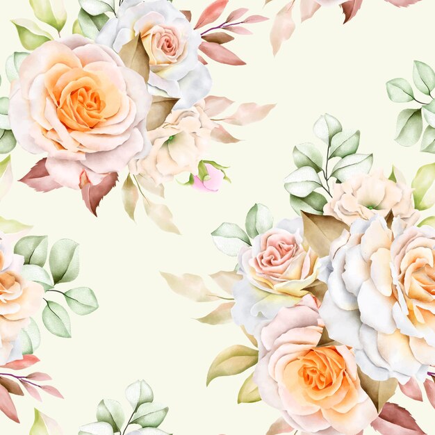 watercolor floral and leaves seamless pattern