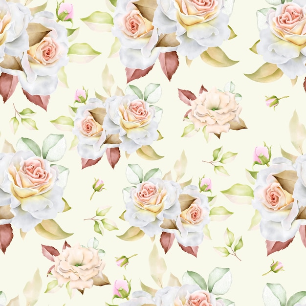 watercolor floral and leaves seamless pattern