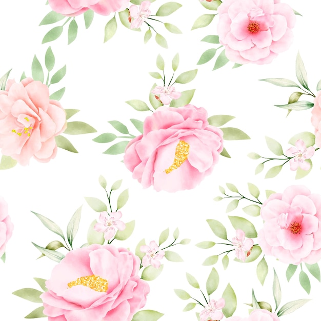 Free vector watercolor floral and leaves seamless pattern