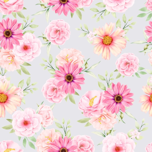 Free vector watercolor floral and leaves seamless pattern