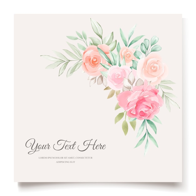 watercolor floral and leaves wedding card design