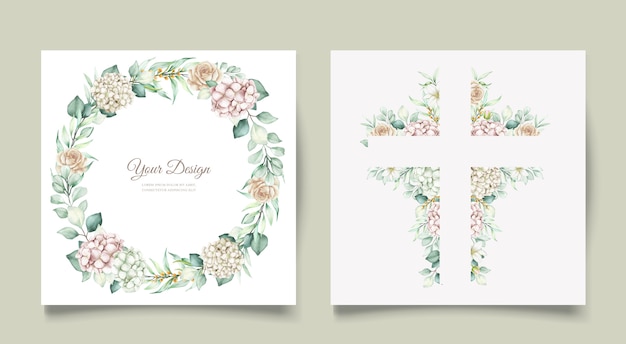 Free vector watercolor floral and leaves wedding invitation card set