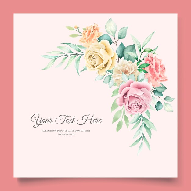 watercolor floral and leaves wedding invitation card set