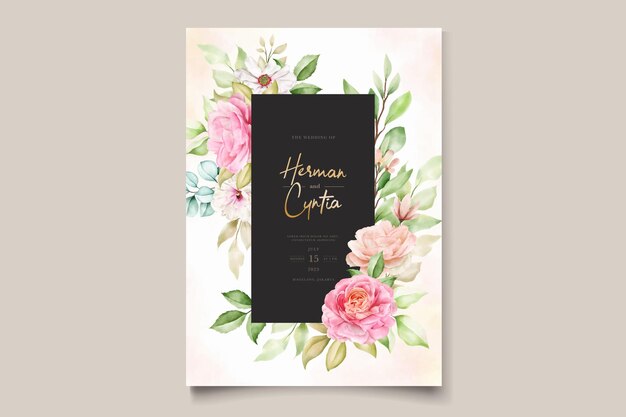 watercolor floral and leaves wedding invitation card set