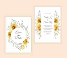 Free vector watercolor floral and leaves wedding invitation