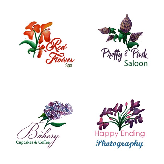Акварельная цветочная коллекция логотипов