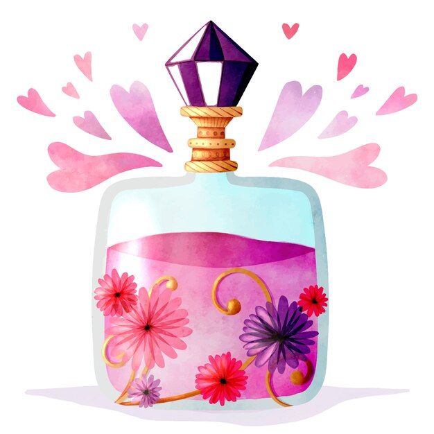 Watercolor floral love potion illustration