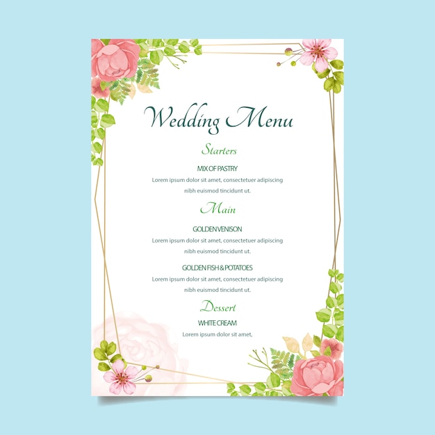 Watercolor floral menu template