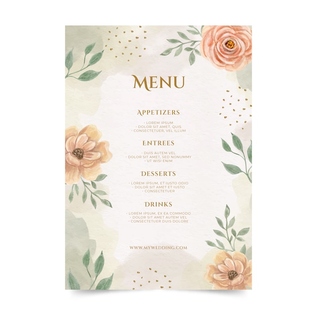Watercolor floral menu template