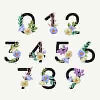 Free vector watercolor floral numbers set