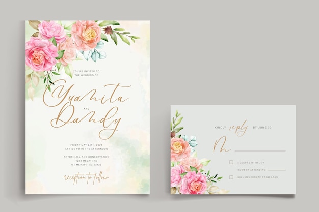 watercolor floral ornament wedding card set