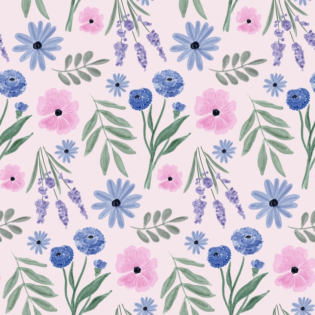 Watercolor floral pattern with leaves