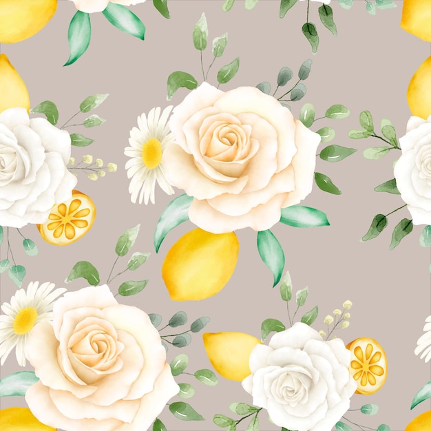 акварель цветочный узор с лимонами