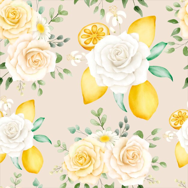 watercolor floral pattern with lemons