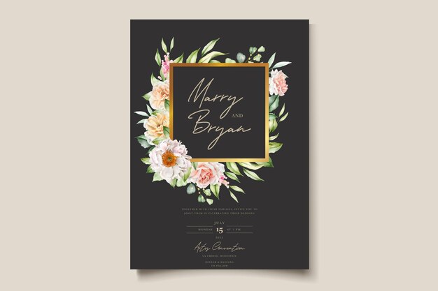 watercolor floral peonies and roses wedding invitation card  