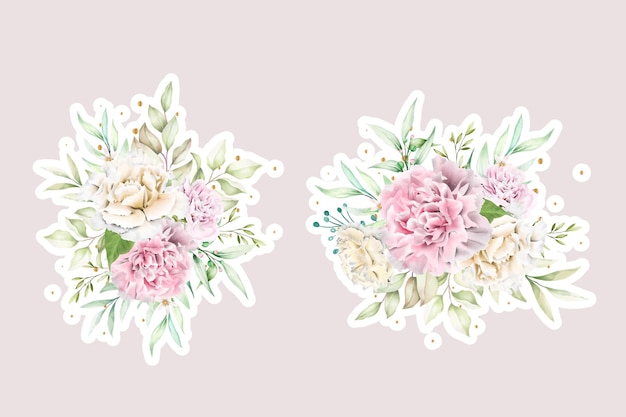 Watercolor floral peonies sticker illustration