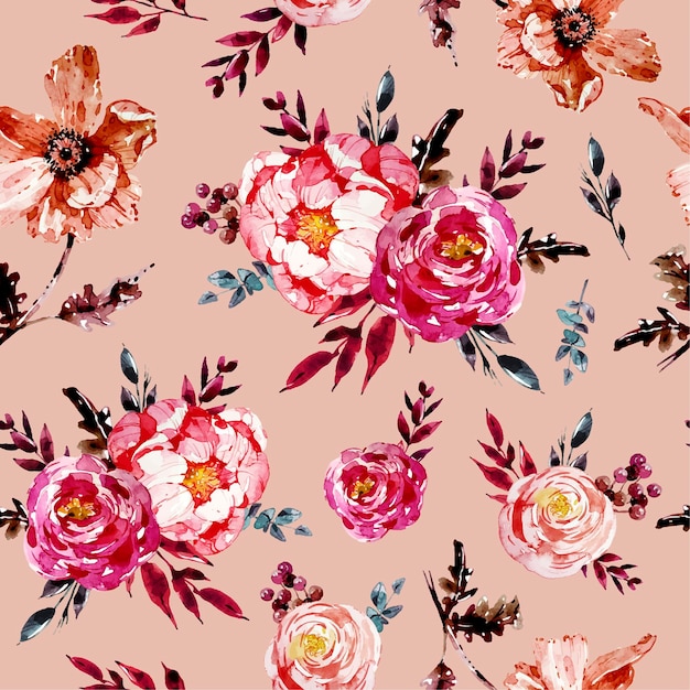 Watercolor floral pink pattern