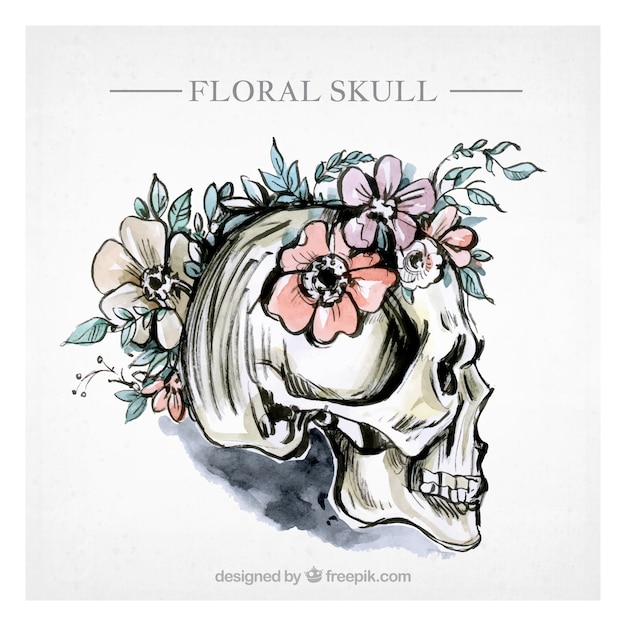 Watercolor floral skull background