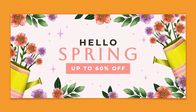 Watercolor floral spring horizontal sale banner template
