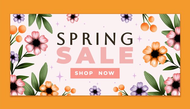 Watercolor floral spring horizontal sale banner template