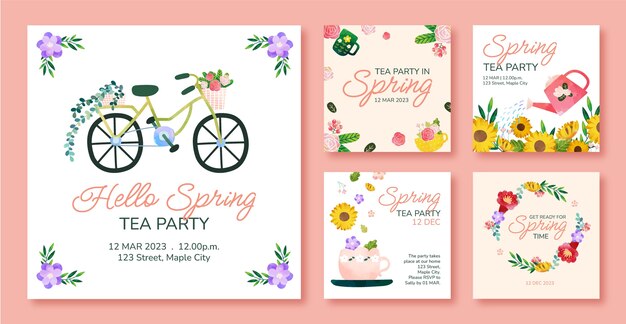 Free Vector watercolor floral spring instagram posts collection