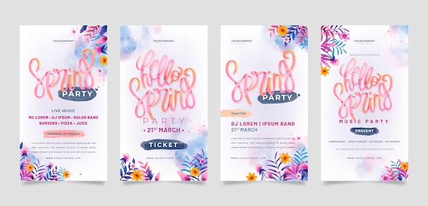 Free vector watercolor floral spring instagram stories collection